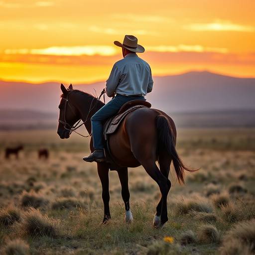 Gaucho a caballo en la pampa argentina al atardecer