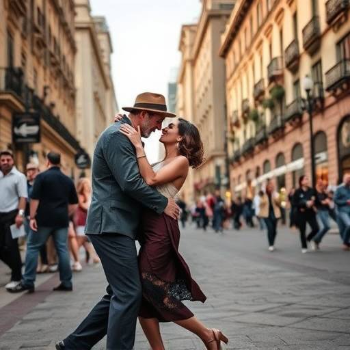 Pareja bailando tango en una calle porte&ntilde;a