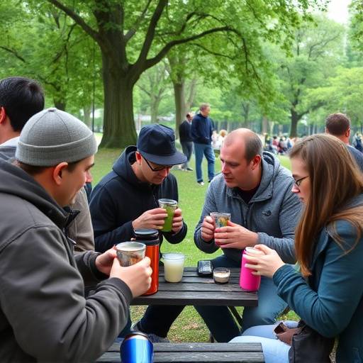 Personas compartiendo mate en un parque, con un termo y bombillas
