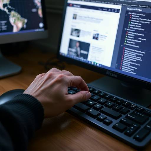 Una mano usando un teclado para navegar por una p&radic;&deg;gina web en una computadora.